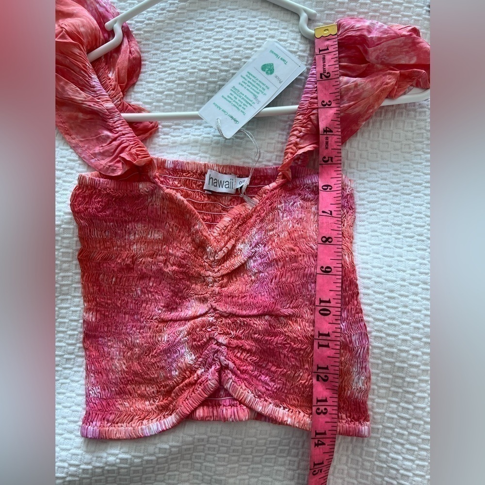 Tiare Hawaii Off the Shoulder Hollie One Size Crop Top in Pink Coral Smoke - Picture 16 of 16